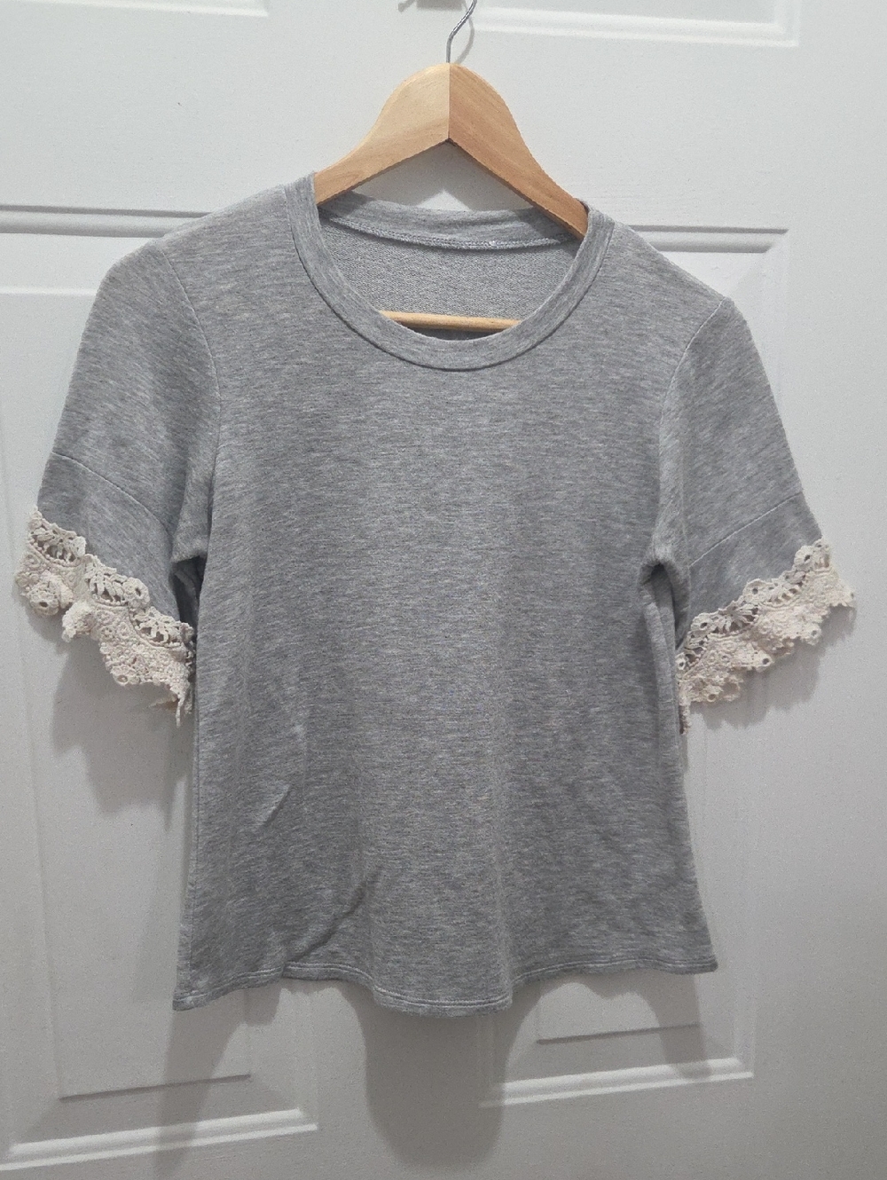 Women's Gray Short-Sleeve Tee with Lace Trim (All tags removed)